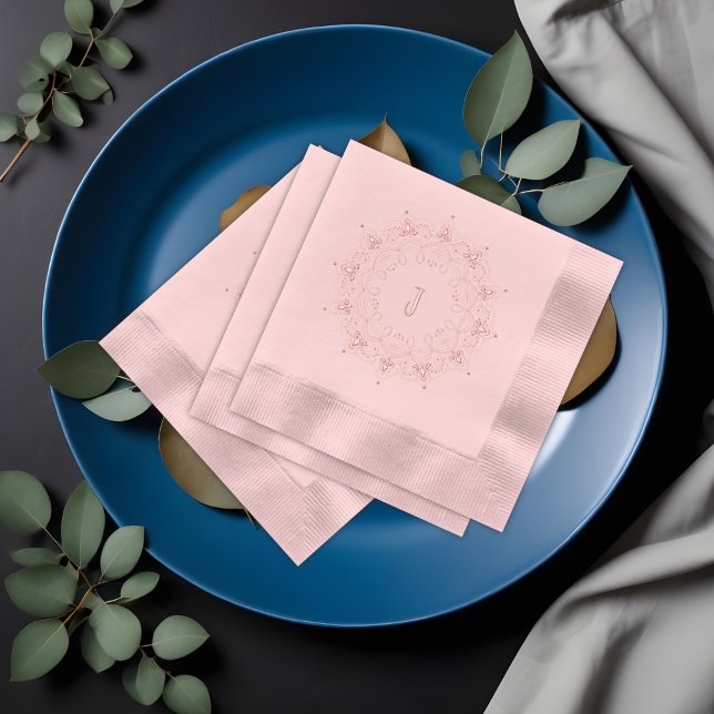 Elegant Pink Mandala Monogram Foil Napkins (Creator Uploaded)
