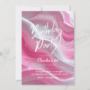 Elegant Pink Marble 20th Birthday Party Invitation