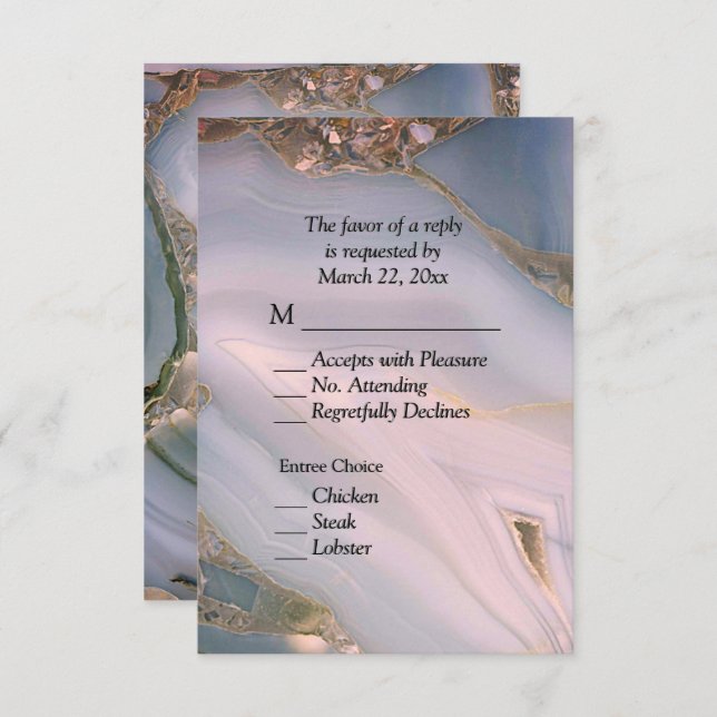 Elegant Pink Marble Agate RSVP with Menu Choices (Front/Back)