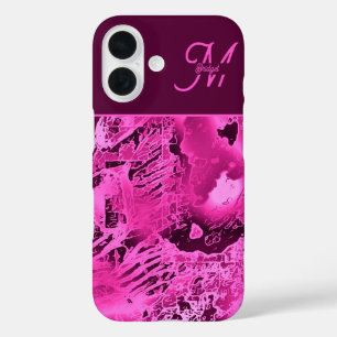 Elegant Pink Marble bold Monogram Typography iPhone 16 Case