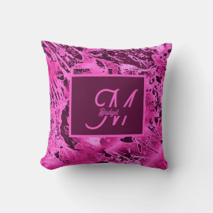 Elegant Pink Marble bold Monogram Typography Cushion