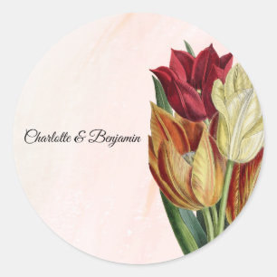 Elegant Pink Marble Botanical Favour Sticker