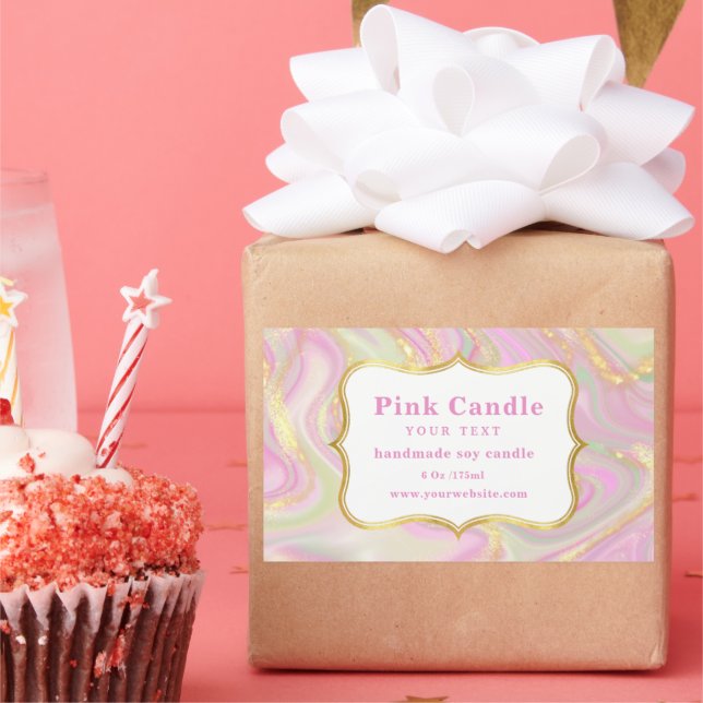 Elegant Pink Marble Gold Candle Label Template (Party)