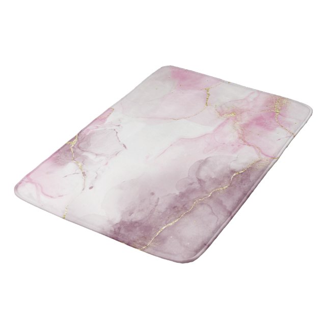 Elegant Pink Marble Gold Vein Pattern  Bath Mat (Angled)