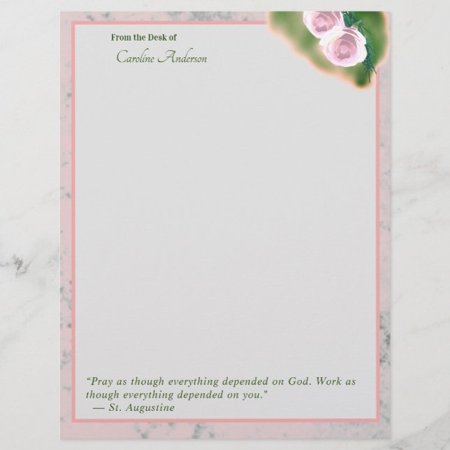 Elegant Pink Marble Inspirational Stationary Custom Letterhead (Front)