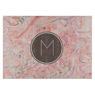 Elegant Pink Marble Monogram Cutting Board