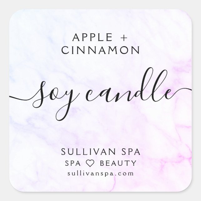Elegant Pink Marble Soy Candle Label (Front)