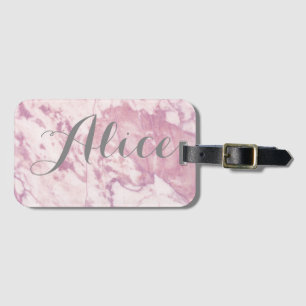 Elegant Pink Marble with Grey Name Luggage Tag