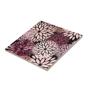 Elegant Pink Maroon Dahlia Floral Ceramic Tile