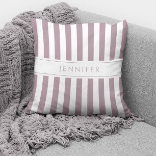 Elegant Pink Mauve Stripes Pattern Name Cushion