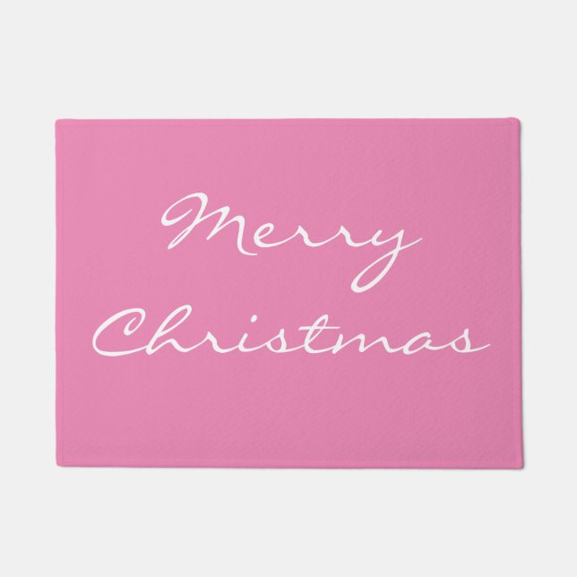 Elegant Pink Merry Christmas Door Mat (Front)