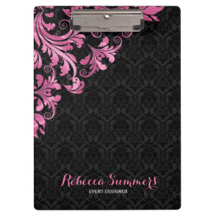 Elegant Pink Metall Lace Black Damasks Clipboard