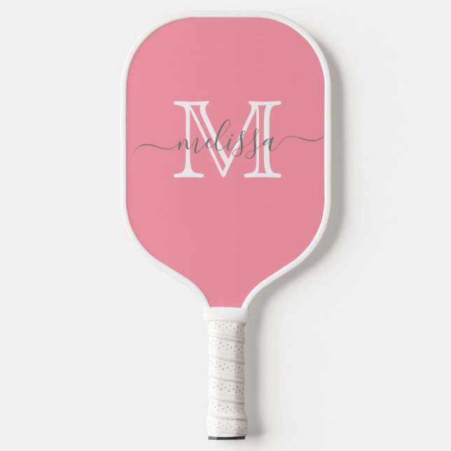 Elegant Pink Minimal Name and Monogram  Pickleball Paddle (Front)