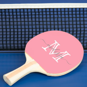 Elegant Pink Minimal Name and Monogram  Ping Pong Paddle