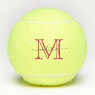 Elegant Pink Minimal Name and Monogram Tennis Balls