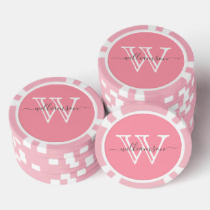 Elegant Pink Minimal Name and Monogrammed Poker Chips