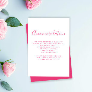 Elegant Pink Minimal Wedding Accommodation Card