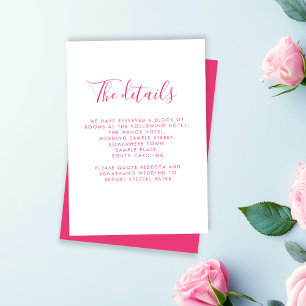 Elegant Pink Minimal Wedding Details Card