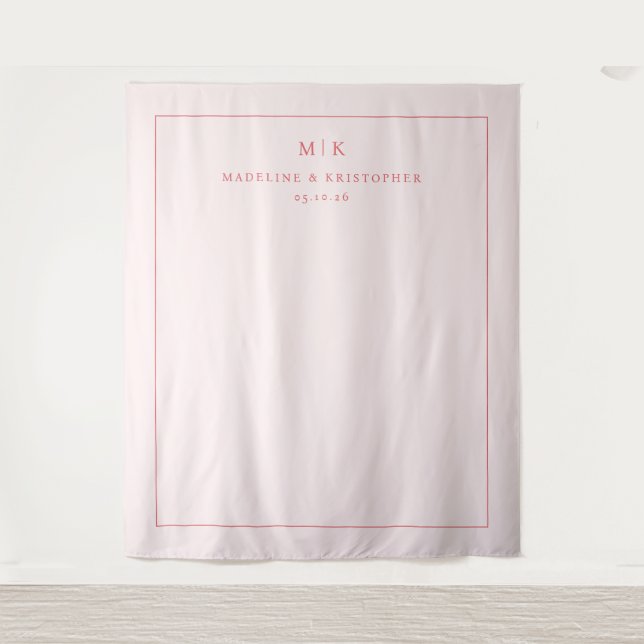 Elegant Pink Minimalist Initials Tapestry (Front)