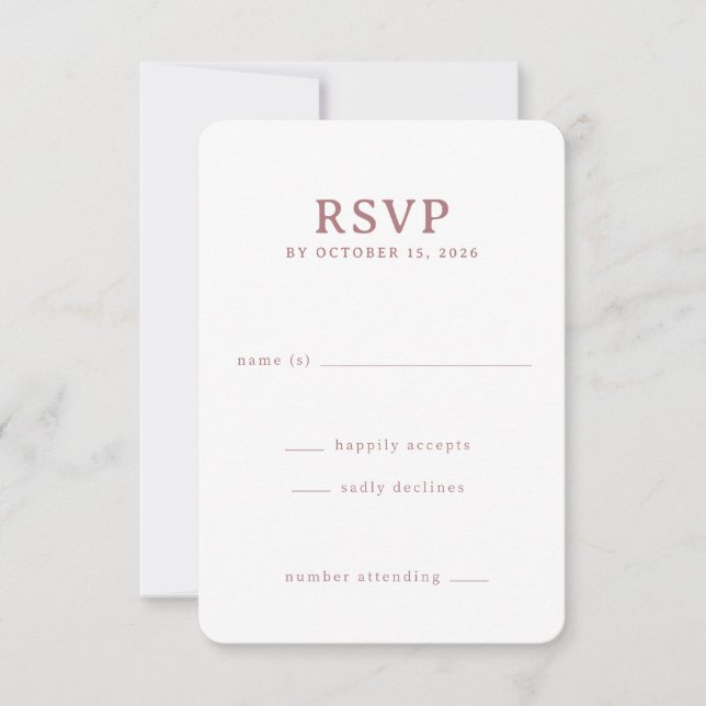 Elegant Pink Minimalist RSVP Card (Front)