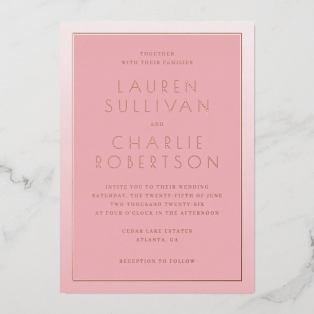 Elegant Pink Minimalist Wedding Invitation (Front)