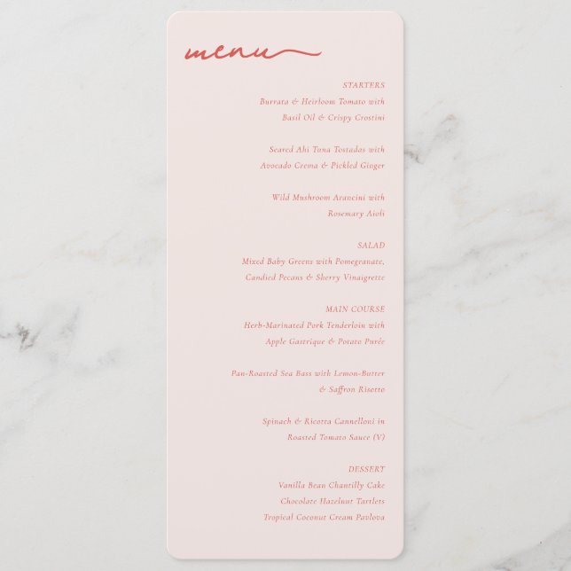 Elegant Pink Minimalist Wedding Menu (Front)