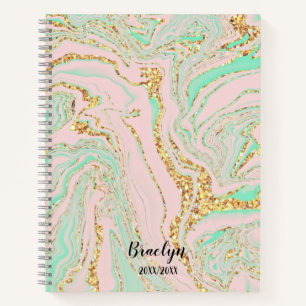 Elegant Pink Mint Gold Marbling Look Notebook