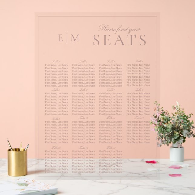 Elegant Pink Modern Script Monogram Wedding Seat Acrylic Sign (Wedding)
