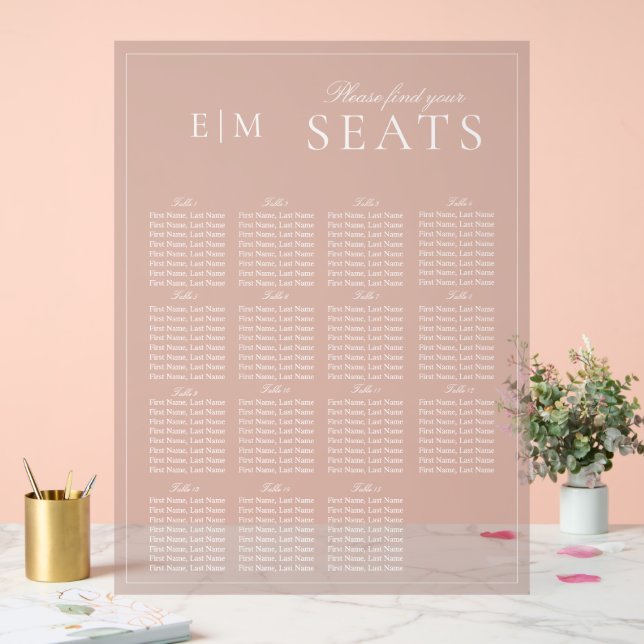 Elegant Pink Modern Script Monogram Wedding Seat Acrylic Sign (Wedding)