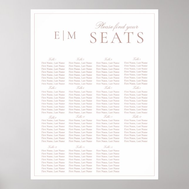 Elegant Pink Modern Script Monogram Wedding Seat Poster (Front)