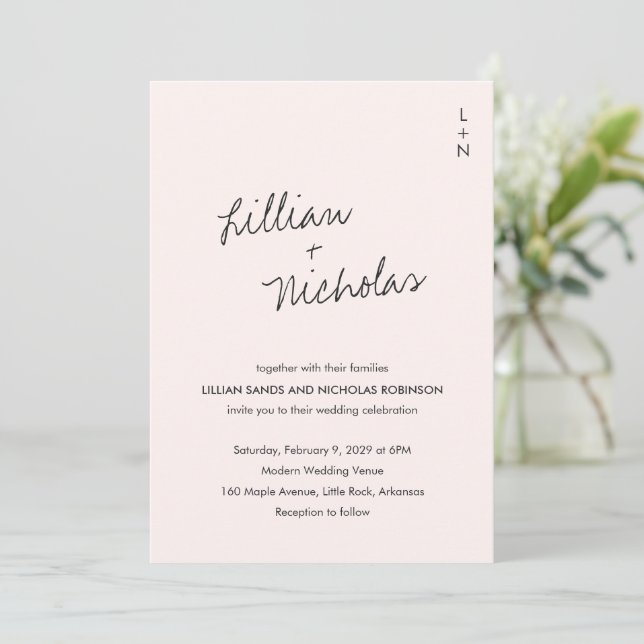 Elegant Pink Modern Wedding Invitation (Standing Front)