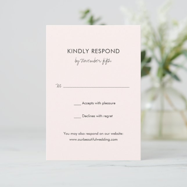 Elegant Pink Modern Wedding RSVP Card (Standing Front)