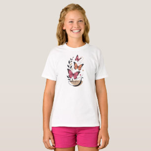 Elegant Pink Monarch Butterflies Boho Art T-Shirt
