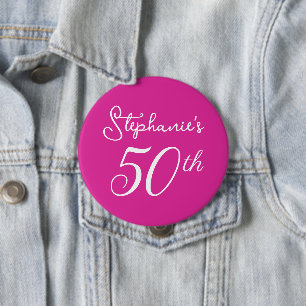 Elegant Pink Monogram 50th Birthday Party 10 Cm Round Badge