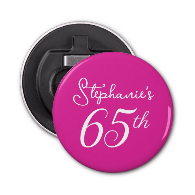Elegant Pink Monogram 65th Birthday Party Bottle Opener (Front)