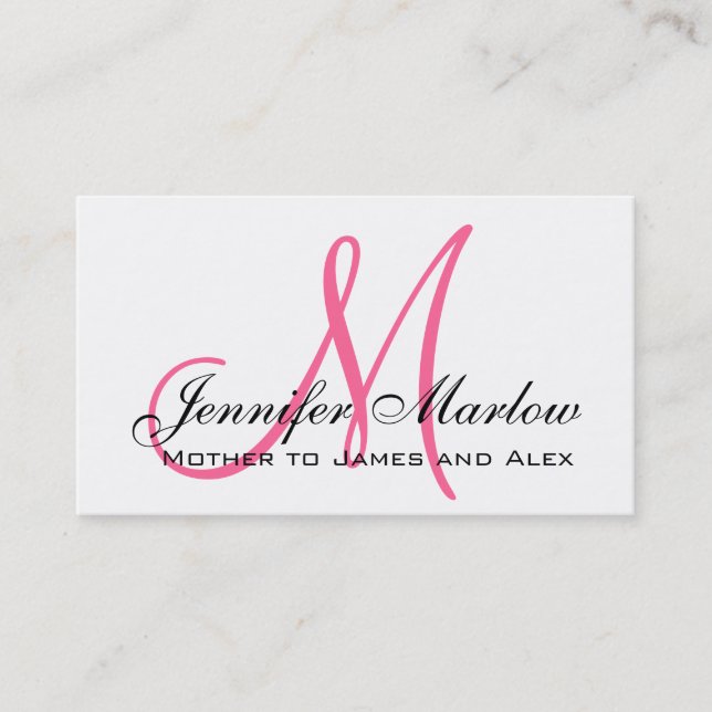 Elegant Pink Monogram Custom Mummy Calling Card (Front)