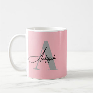 Elegant Pink Monogram Custom Name Coffee Mug