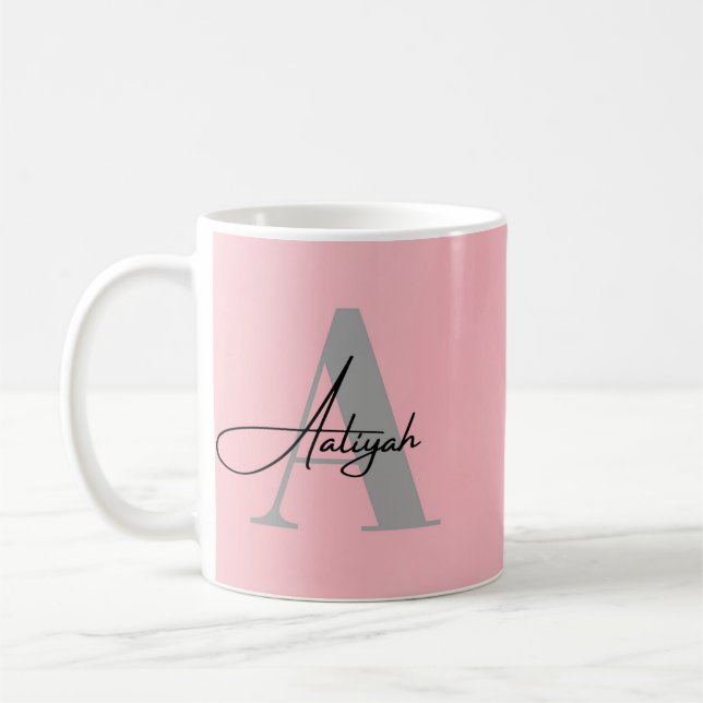 Elegant Pink Monogram Custom Name Coffee Mug (Left)