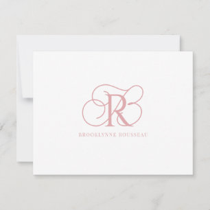 Elegant Pink Monogram Flat Note Card
