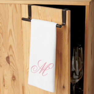 Elegant Pink Monogram Initial Tea Towel