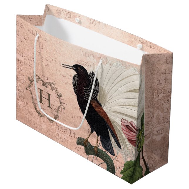 Elegant Pink Monogram Large Gift Bag (Front Angled)