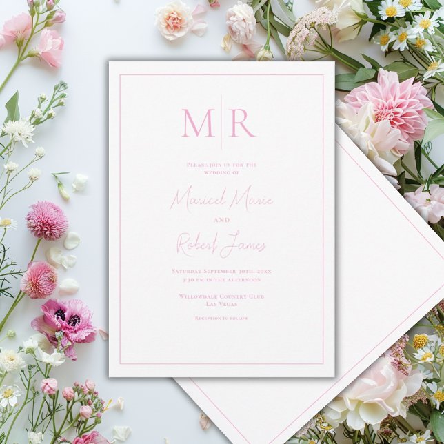 Elegant Pink Monogram Modern Wedding Invitation (Creator Uploaded)
