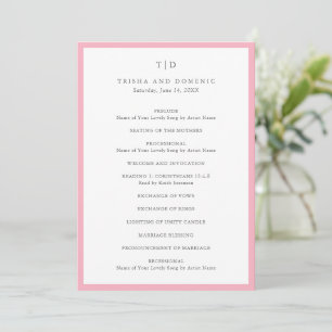 Elegant Pink Monogram Modern Wedding Program