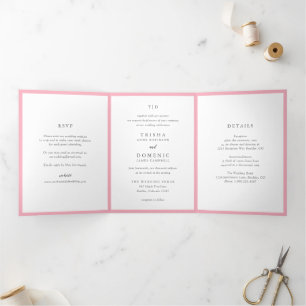 Elegant Pink Monogram Modern Wedding Tri-Fold Invitation