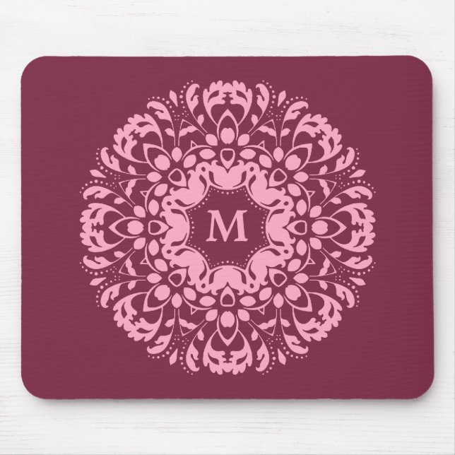 Elegant pink monogram mouse pad (Front)