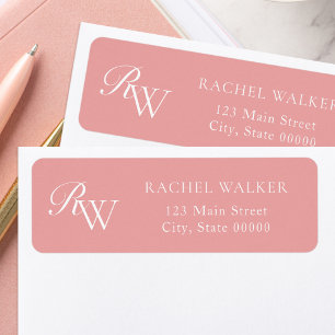 Elegant Pink Monogram Return Address Label