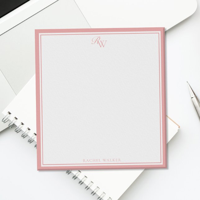 Elegant Pink Monogram Two Border Notepad (Creator Uploaded)