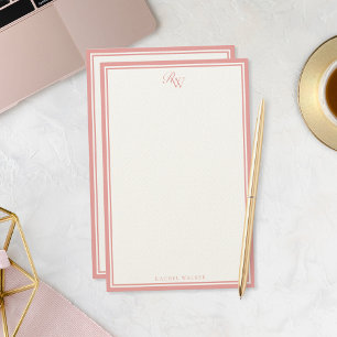 Elegant Pink Monogram Two Border Stationery