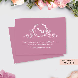 Elegant Pink Monogram Wedding Details / Website Enclosure Card