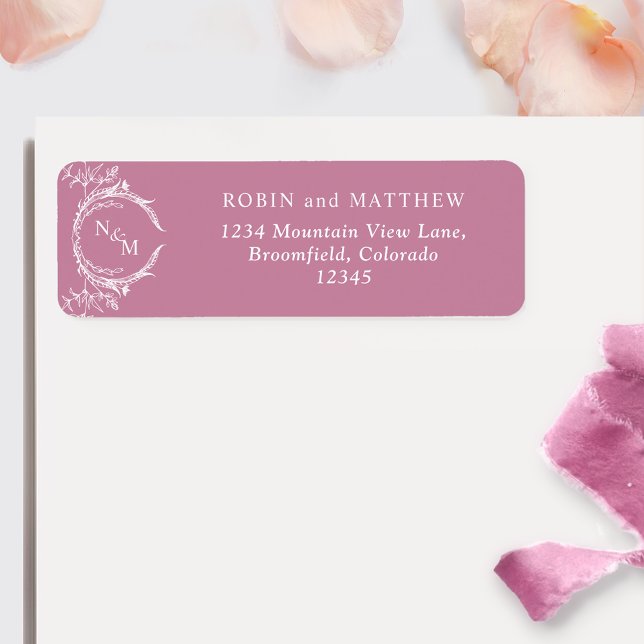 Elegant Pink Monogram Wedding Return Address Label (Creator Uploaded)